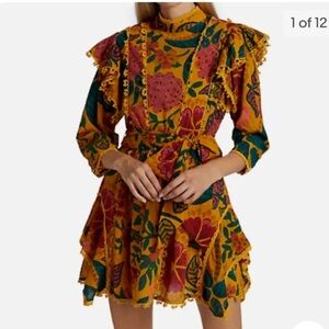 FARM Rio Yellow Floral Long Sleeve Dress